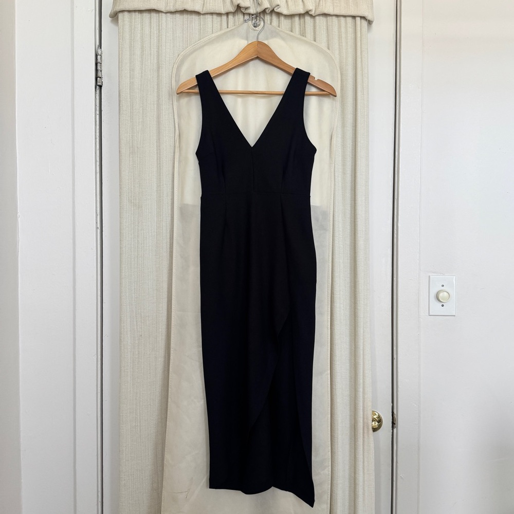 Abercrombie & Fitch Black Plunge Midi Bodycon Dress Size Small Petite - Picture 3 of 13